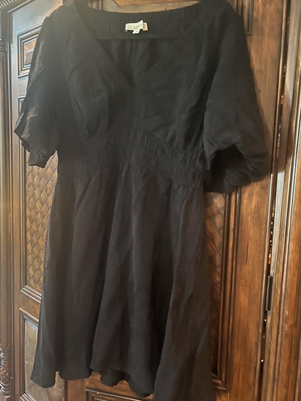 LOFT Black V-Neck Mini Dress with Flutter Sleeves - Picture 2 of 4